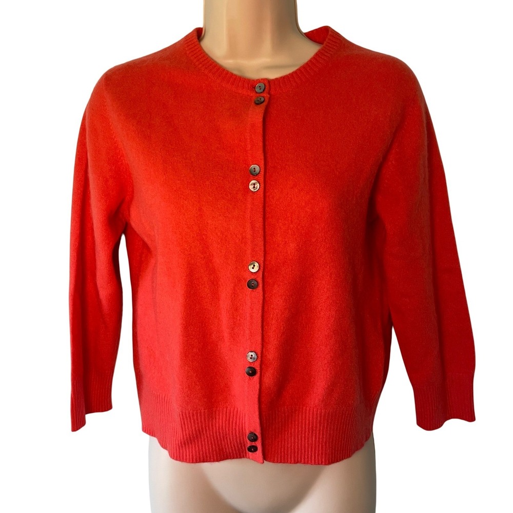 Pure Collection 100% Cashmere Cropped Cardigan Size 6 Red/Orange 3/4 Sleeve